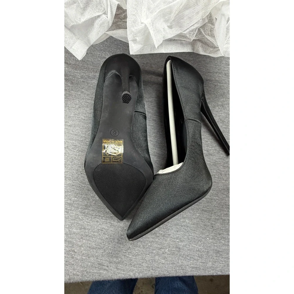 Elisabet Tang Women Black Satin Pointed Toe Stiletto High Heel Pump TE016 Size 6